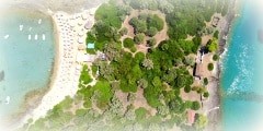 Aerial drone photo of exotic beaches with sapphire and turquoise