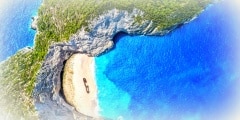 Aerial view of Navagio (Shipwreck) Beach in Zakynthos island, Greece.
