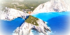 Aerial view of Lefkada Porto Katsiki Beach the most well known brach on the island of Lefkada, Greece