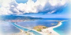 Lefkada fortress and longest beach as seen from the air