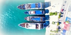 Tourists embarking on daily cruise ships in Nikiana Lefkada Greece