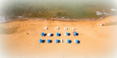 Aerial view of sunbeds on the beach.Corfu Greece Europe