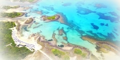 Aerial drone photo of exotic beaches with sapphire and turquoise