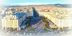 Aerial view of famous Aristotelous Square in Thessaloniki shortly before sunset, Greece