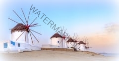 Traditional greek windmills on Mykonos island, Cyclades, Greece