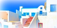 typical house in Oia at Santorini island in Greece