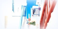 Narrow greek cycladic street and painted stairways, Mykonos