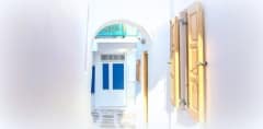 Mykonos streetview with blue sky, Greece