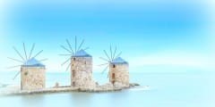 Ancient windmills of chios at night