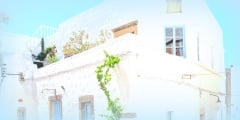The small streets in the town of Chora on the Greek Holy Island