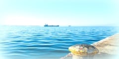 Ships in the gulf of Thessaloniki, Greece. Sunny day