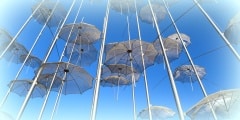 View of the metal umbrellas in Thessaloniki.
