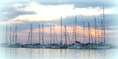 Various boats at sunset at the seafront of Thessaloniki, Greece