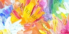 Oil painting, closeup fragment with colorful bouquet