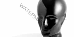 Shiny Black Mannequin Head on White Background