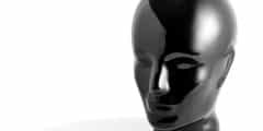 Shiny Black Mannequin Head on White Background