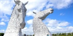 Tourists viewing the Kelpies horse heads