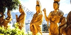 HONG KONG, CHINA - NOVEMBER 22, 2016: View of buddhist statues i