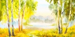 Oil Painting landscape, summer forest with a road