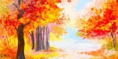 Oil painting landscape - colorful autumn forest