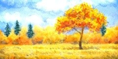 Watercolor landscape of series \"Tree in different seasons\"