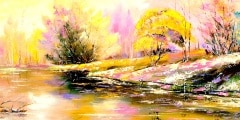 Autumn landscape with snow and the river
