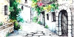 Oil Painting, watercolor  - flowers along the street