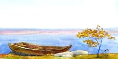 Watercolor background with autumn landscape
