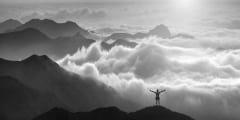 Above the sea of clouds. Black and white