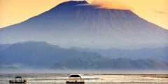 Mt. Agung from Nusa Lembongan. Sunrise view of the volcano known