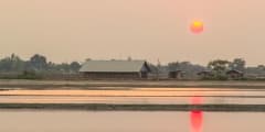 Beautiful sunset salt farms, Phetchaburi, Thailand.