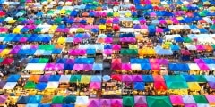 Aerial view of colourful Bangkok free market