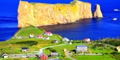 Perce Rock, panoramic aerial view, Quebec, Canada