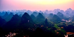 Breathtaking aerial view over beautiful karst mountain landscape